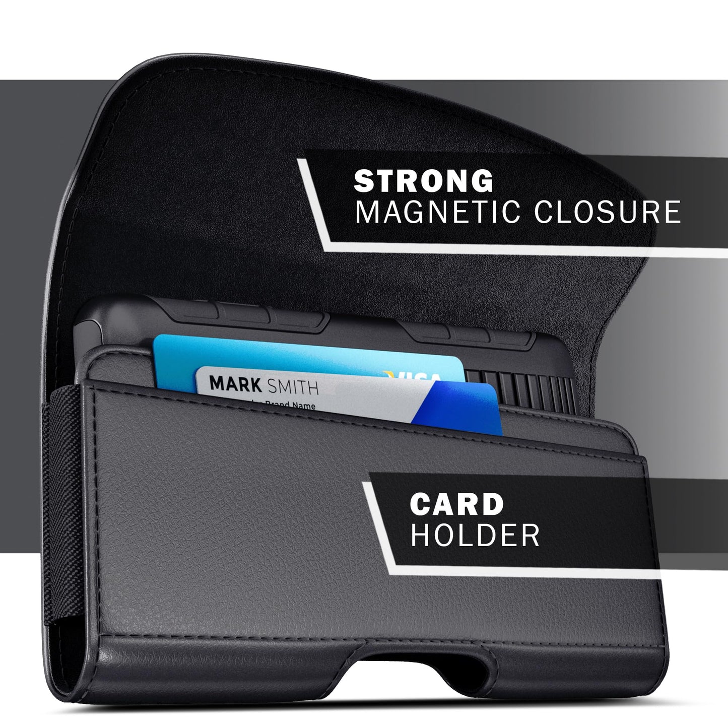 Meilib Cell Phone Case for Samsung Galaxy S26 S25 S24 S23 S22 S21 5G, Premium Holster with Belt Clip for Men, ID Card Magnetic Pouch, Black