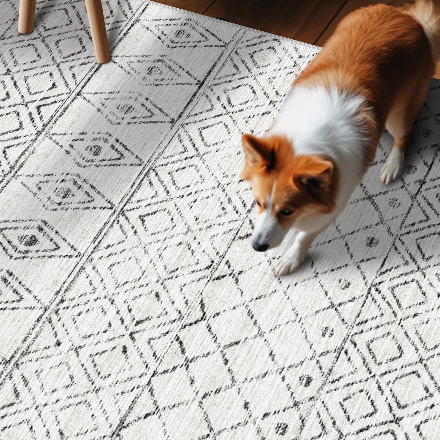 BYYVOO Washable 5x5 Rug Square Moroccan: Non-Slip Soft Indoor Throw Large Carpet - Low Pile Farmhouse Floor Mat for Living Room Bedroom Dining Room - Rugs for Young Families Home 5x5 Geo Grey