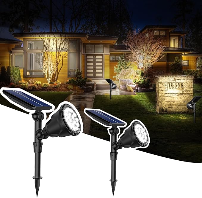 JSOT Solar Spot Lights Outdoor, 600LM Outdoor Spotlight Waterproof Landscape Lighting, Solar Garden Decor Lamp Wall Light for Yard Pathway Path Driveway Pool Backyard Decorative(Cool White 2 Pack)