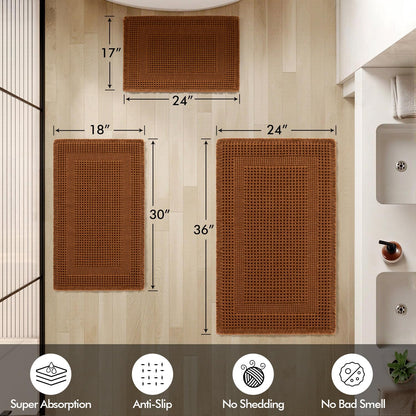 MIULEE Set of 2 Waffle Bathroom Rugs, Terracotta Boho Bath Rug Super Absorbent, Non Slip Washable Ultra Soft Rubber Backed Shower Bath Mats for Floor, Tub, Shower, Looped Design, Caramel, 18x30 Inch