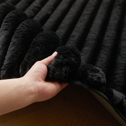 Black Rabbit Striped Plush Rug 6'x9', Fluffy Shaggy Area Rug for Nursery & Kids Room, Faux Fur Carpet for Girls Bedroom, Living Room, Teen Decor