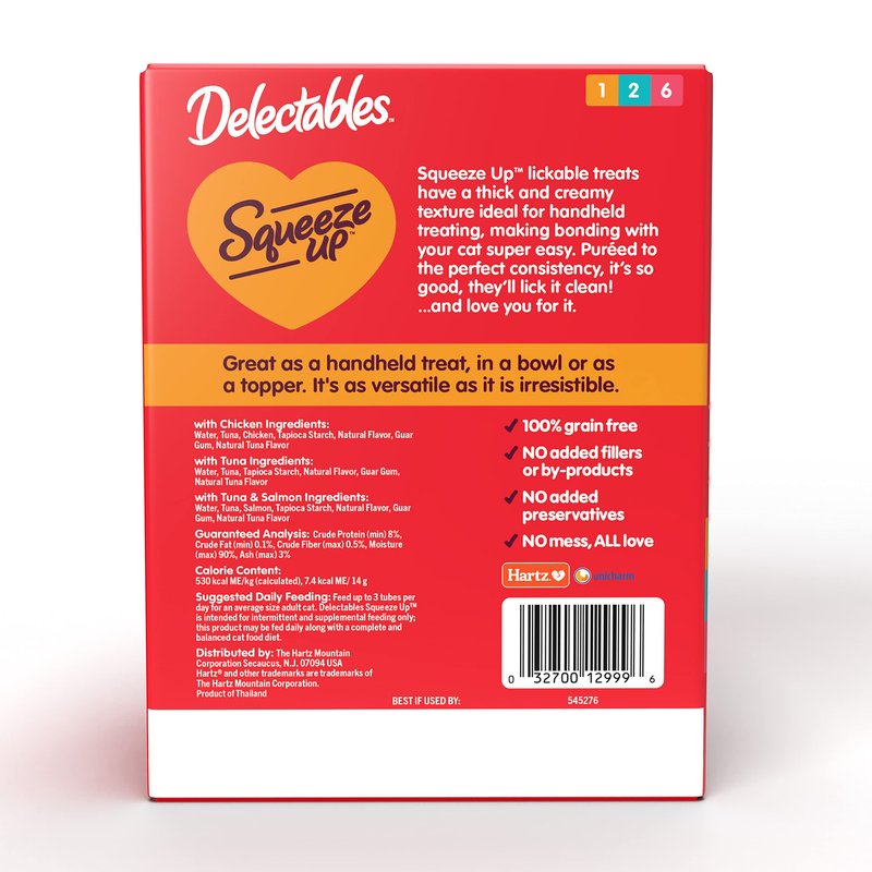Delectables Squeeze Up Variety Pack, Creamy Squeezable Puree, Lickable Wet Cat Treats, Grain Free, No Fillers, by-Products, Preservatives, 0.5 Ounces Tube, 54 Tubes Total