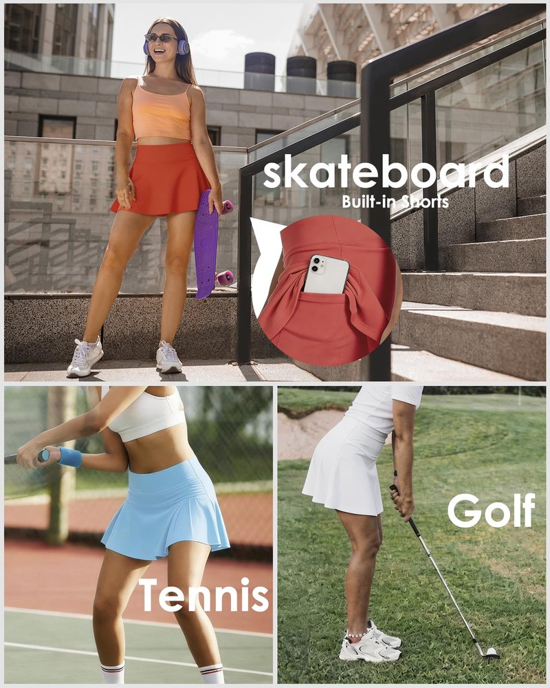 Shdykj Women Tennis Workout Skirts High Waisted Athletic Skirt with Inner Shorts Pockets,Soft Lightweight Golf Running Skirt Black