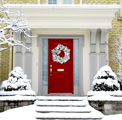Fraser Hill Farm 24" Christmas Snow Covered Wreath Door Hanging with Glitter Ornaments, Leaves, and Berries, Artificial Holiday Hanging Decoration for Door, Wall, Mantel