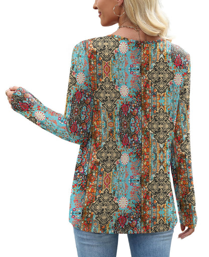 OFEEFAN Long Sleeve Shirts for Women Fall Clothes Asymmetric Square Neck Tunic Tops Decorative Buttons