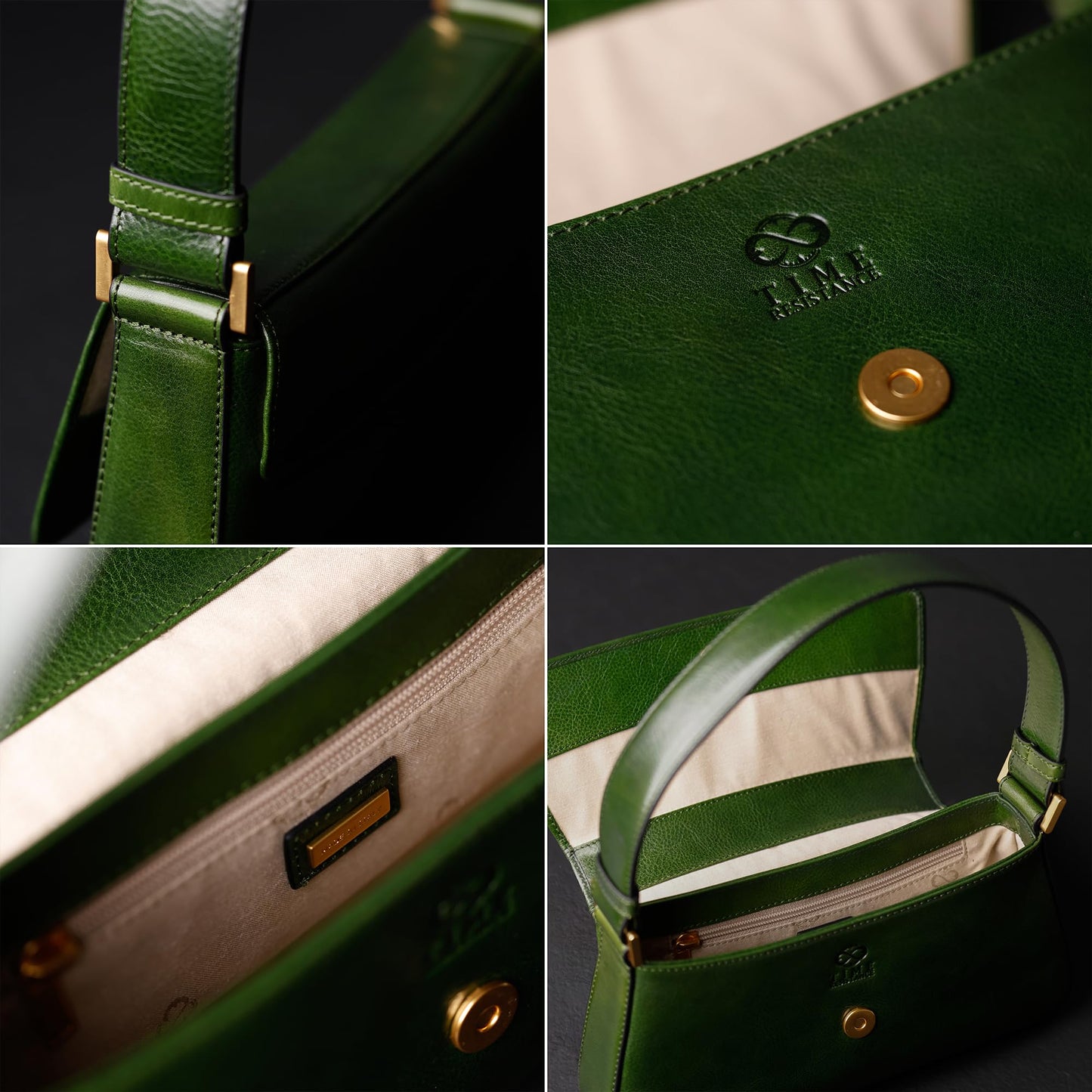 Time Resistance Leather Handbag - Full-Grain Leather Purse for Women - Shoulder Bag Made in Italy (Green)