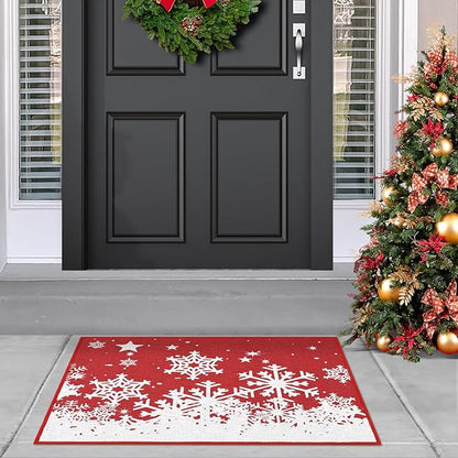CAROMIO Christmas Doormat 20 x 32 Inch Holiday Xmas Decorative Door Mat Winter Christmas Snowflakes Welcome Mat Outdoor Indoor Non Slip Entrance Floor Door Mat Front Porch for Home Decoration
