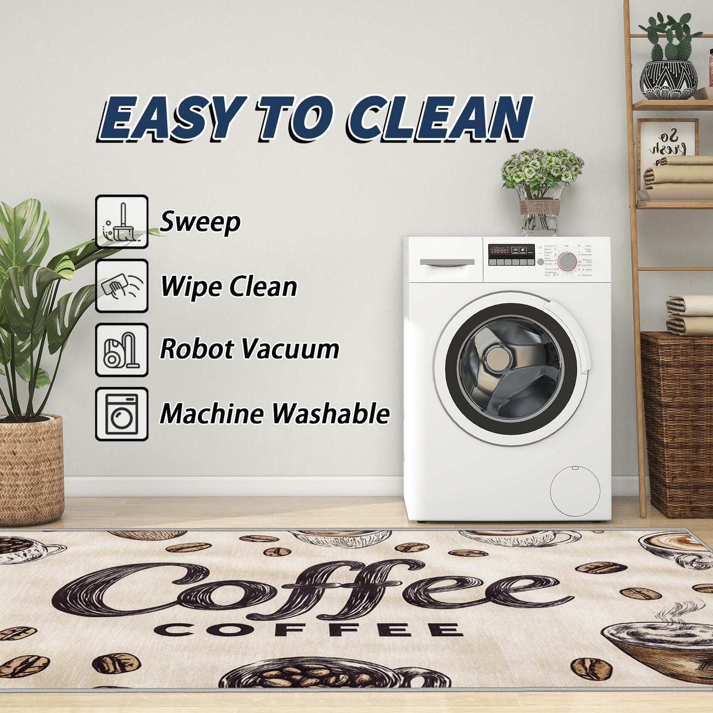 Coffee Rug 5x6 - Coffee Bean Area Rugs for Living Room Bedroom - Kitchen Carpet - Washable Non Slip Durable - Cafe Home Decor & Gifts