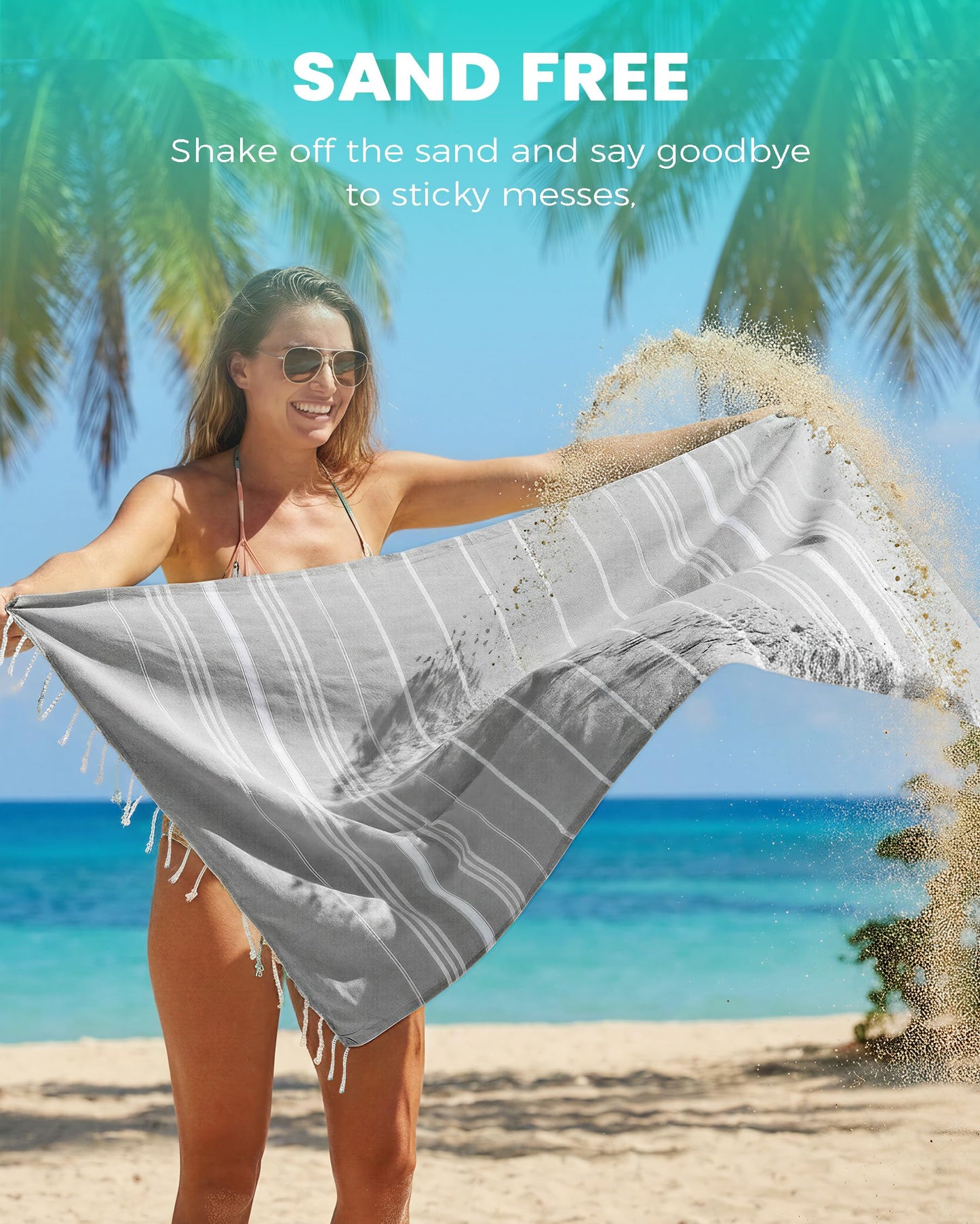 24 Pack Turkish Beach Towels Quick Dry Sand Free Soft Absorbent Extra Large Big Blanket Adult Oversized Bath Pool Swim Towel Lightweight Thin Fast Drying Compact No Sand Packable Vacation Essentials