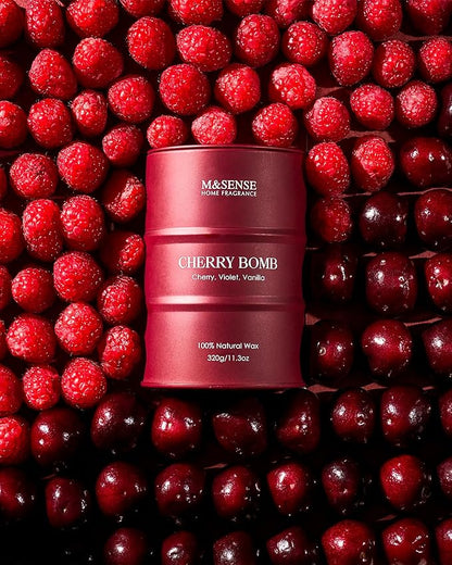 M&SENSE Cherry Bomb Scented Candles, Sweet Candle for Home Scented, Natural Soy Wax Cherry Blossom, Gifts for Women Mom, 11.3 oz 70 Hours Burn