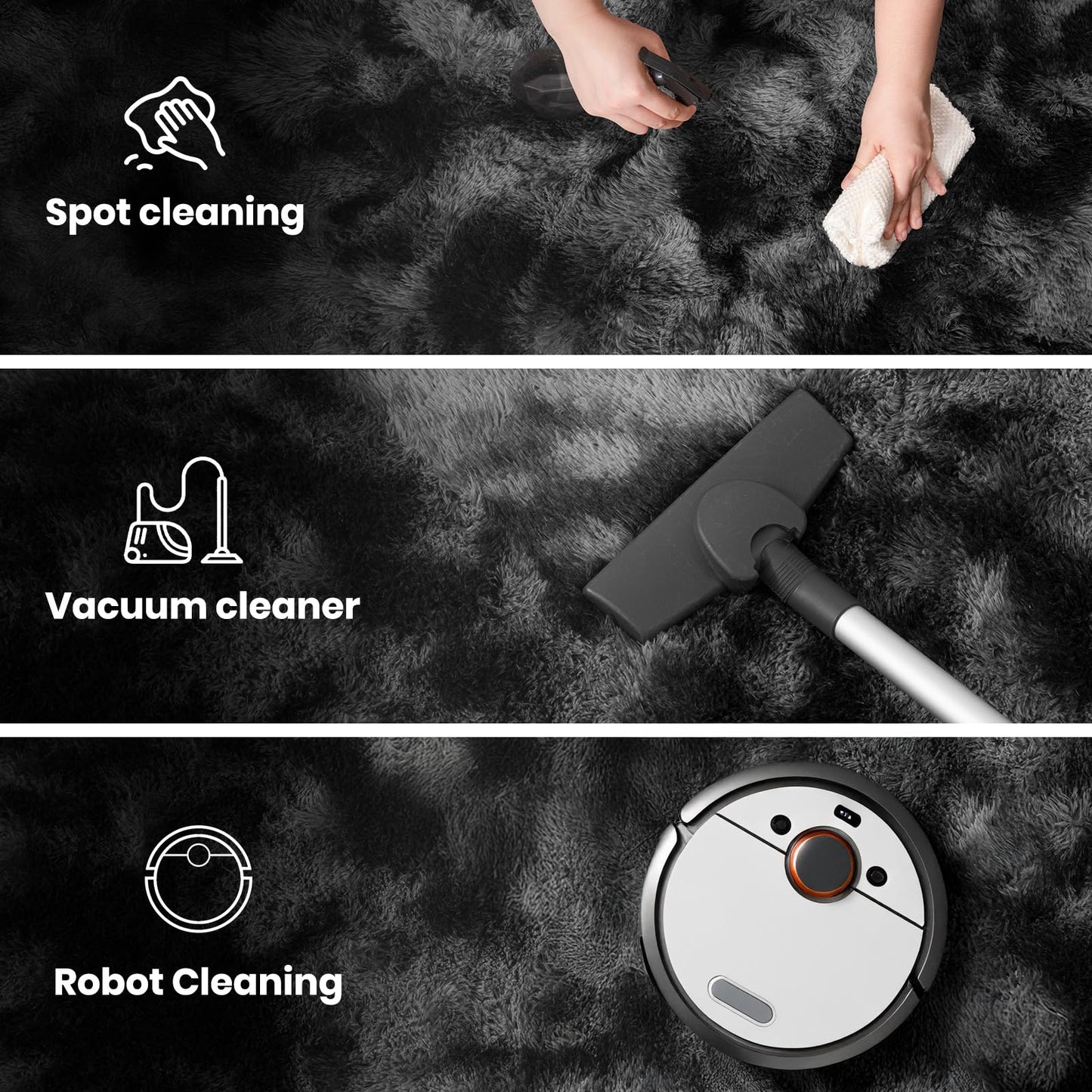 Zentavio Runner Rugs for Hallway 2x6 Shag Soft Bedroom Bedside Rugs Non Slip Fluffy Carpet for Kids Girls Boys Home Decor Aesthetic Dorm Nursery Tie-Dyed Black Grey