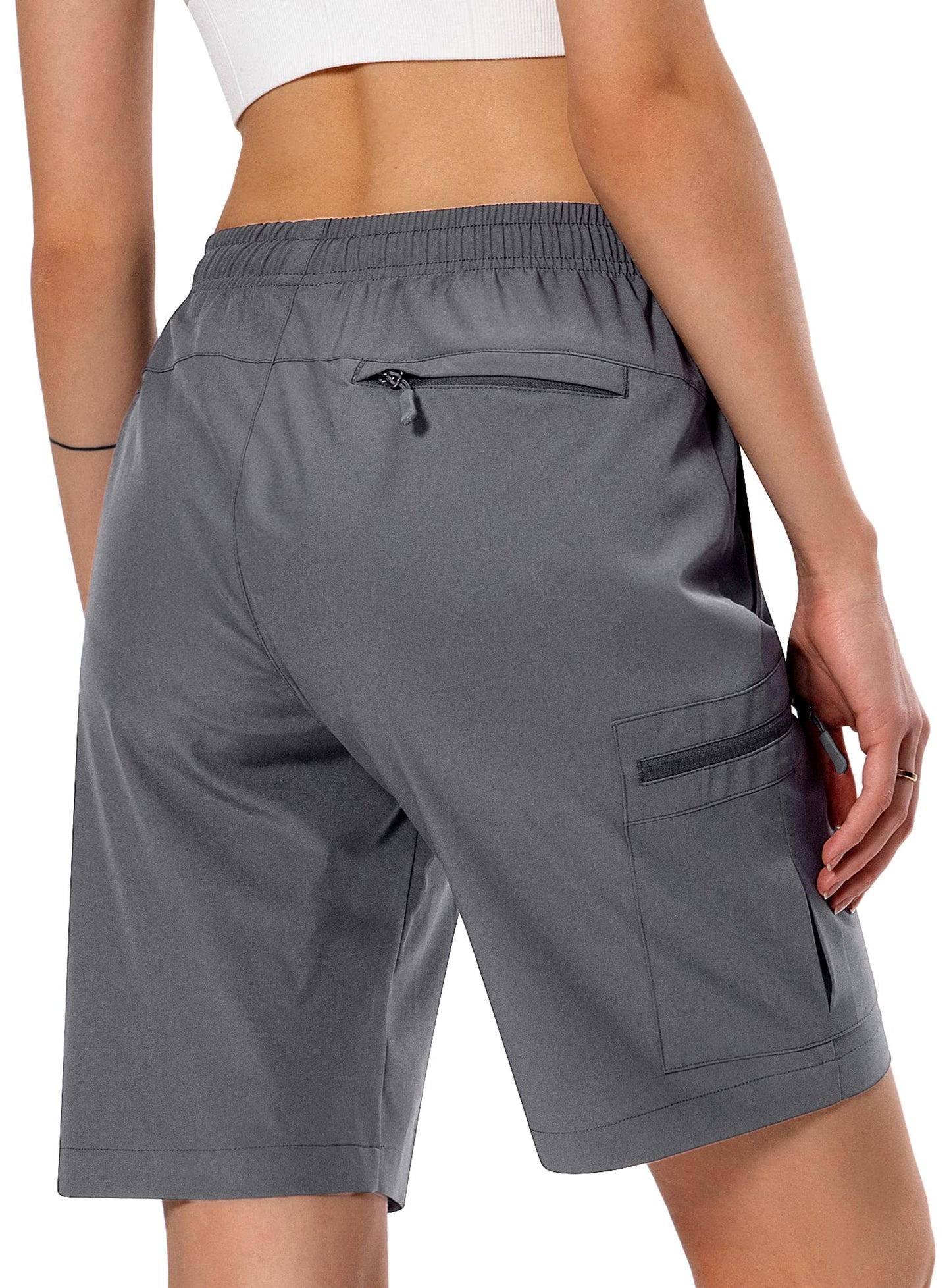 Hugut Women's Lightweight Hiking Cargo Shorts Quick Dry Athletic Shorts Camping Travel Golf Zipper Pockets Water Resistant Dark Grey