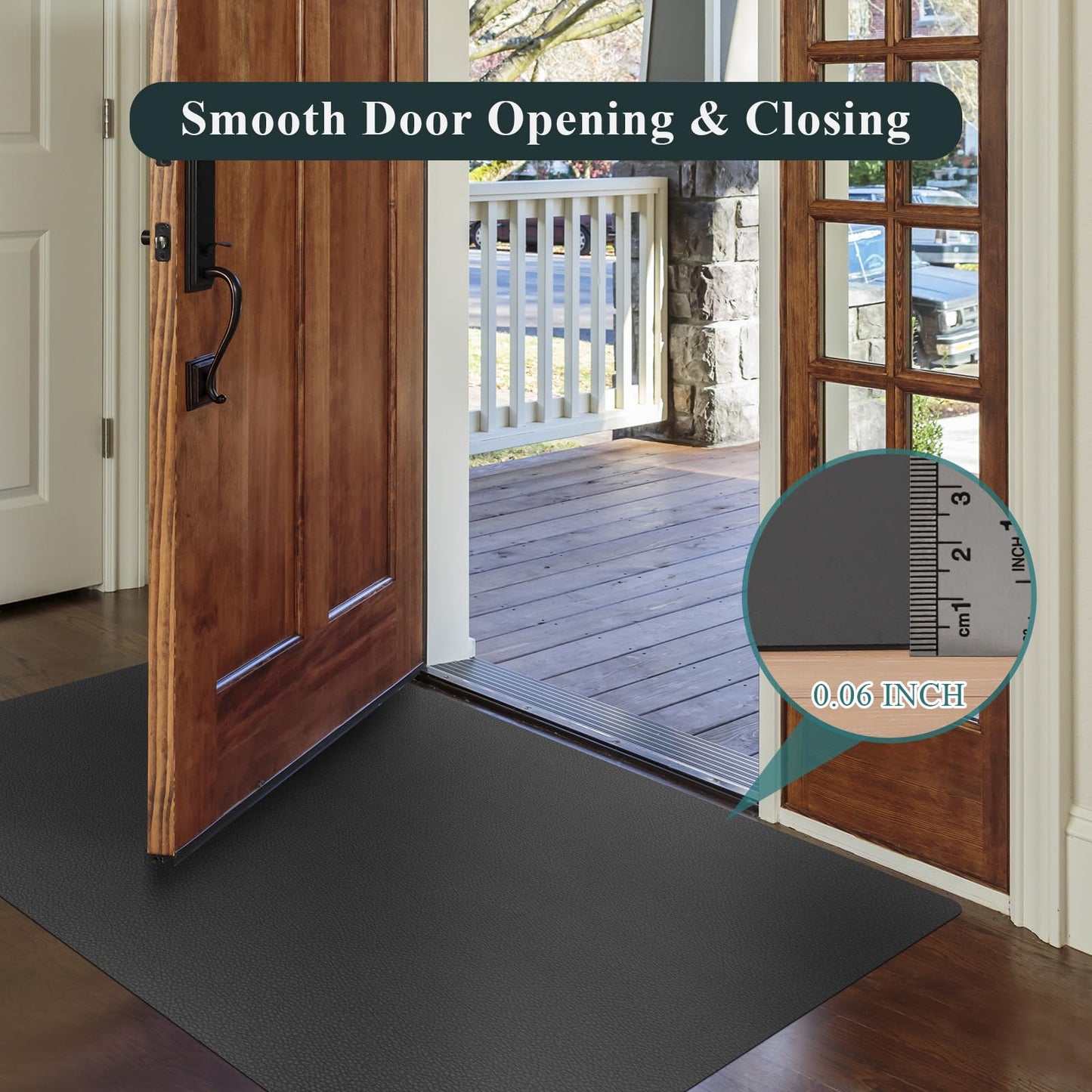 FURKIT Front Door Mat Indoor Outdoor, Waterproof Low Profile Entrance Mat for Back Door, Leather-Look Soft PVC Rug for Entryway, Easy Clean and Stain Resistant Doormat, Dark Gray, 3×5 ft
