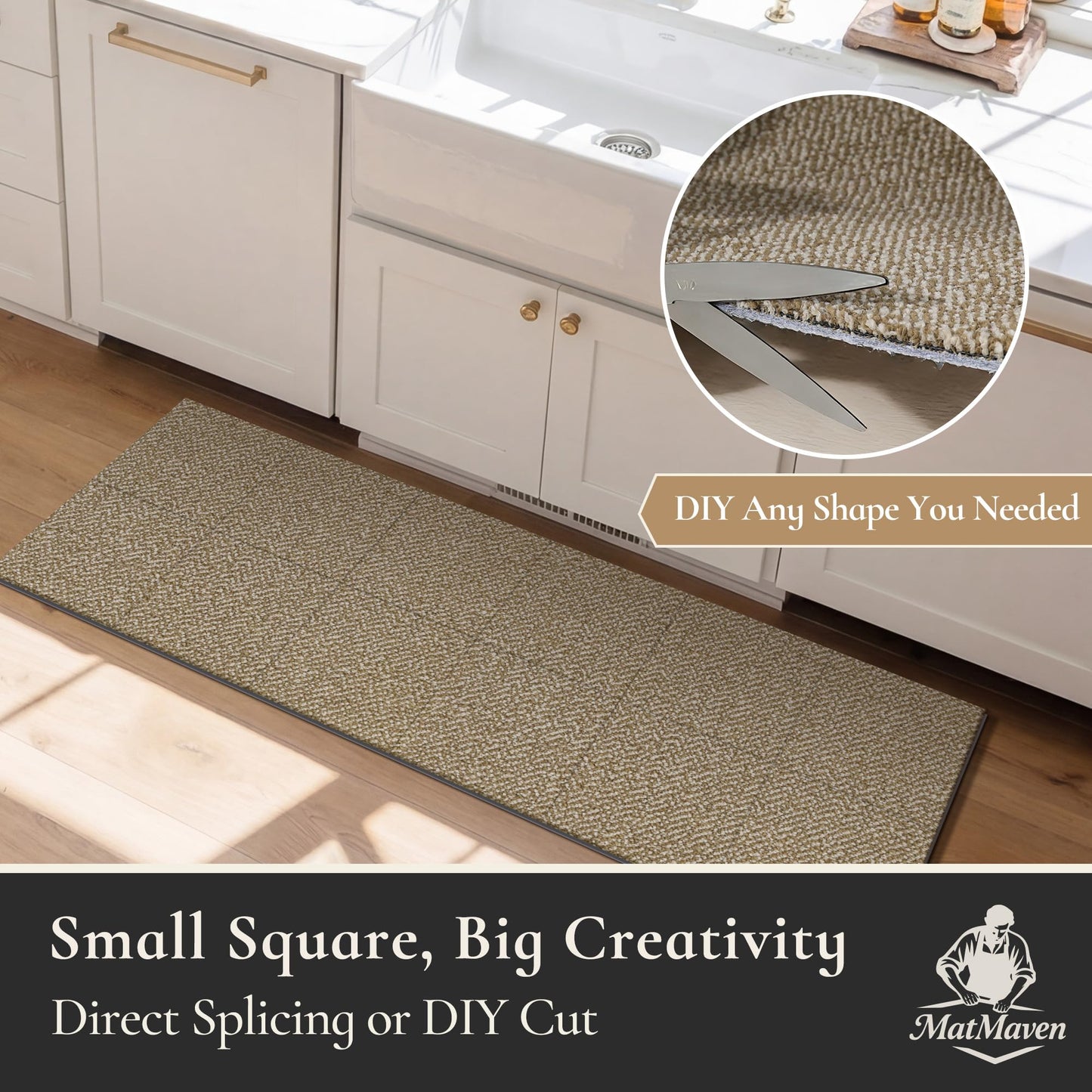 MatMaven Area Rugs for Kitchen,Living Room,6 Pieces 12"x12" Super Absorbent and DIY Square Carpet,Non Slip Machine Washable Rug,Soft Indoor Floor Carpet for Bedroom,Office,Sink,Laundry,Beige