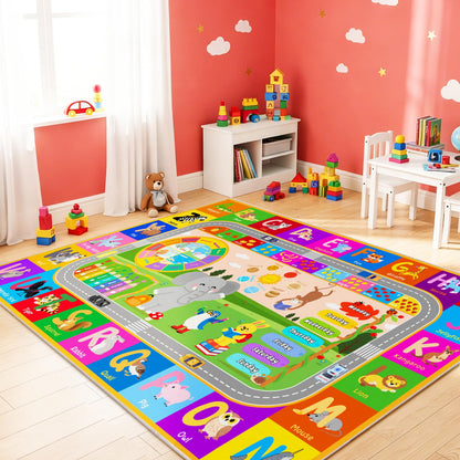 Pionblank Kids Rug for Bedroom Playroom Classroom Kindergarten, 3x4 Educational Area Rugs with ABC Alphabet Numbers Color Season Month for Toddler Nursery Girls Boys