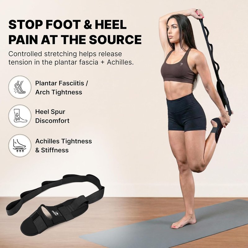 Fitness Foot & Calf Stretcher - Adjustable Padded Strap for Plantar Fasciitis & Hamstring Relief | Yoga Leg Stretch Strap