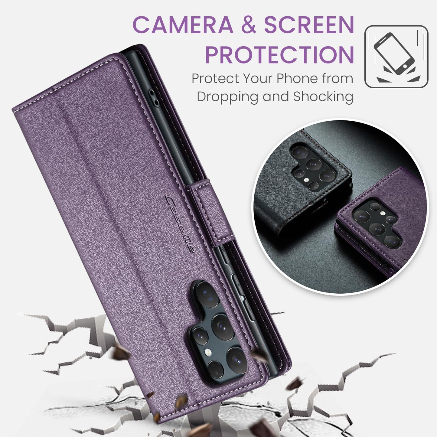 FCOZCKLOM Compatible with Samsung Galaxy S24 Ultra Wallet Case[RFID Blocking], PU Leather Flip Cover with Kickstand Card Holder for Galaxy S24 Ultra 6.8 inch (Purple)