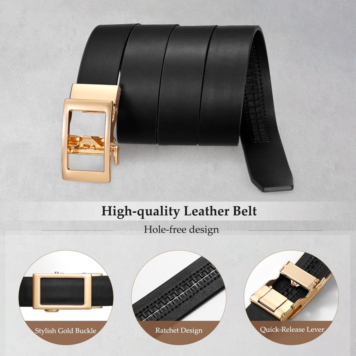 JASGOOD Women Ratchet Leather Belt for Jeans Pants Dress with Gold Sliding Automatic Buckle Ladies Waist Belt,Width 1.2"