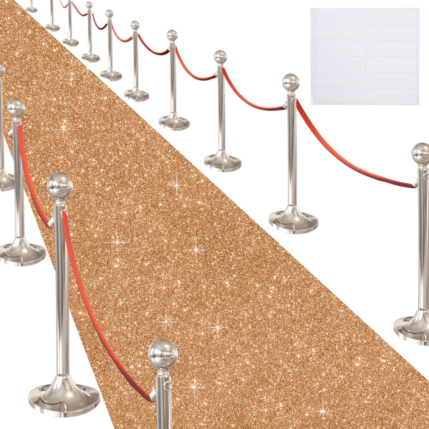 Glitter Carpet Runner 2.6FT x 15FT (200 GSM Thick) + Adhesive Tape - Durable Non-Woven Sparkle Rug, Hollywood Event Carpet, Graduation & Indoor/Outdoor Party Decor (Glitter Gold, 2.6FT X 15FT)