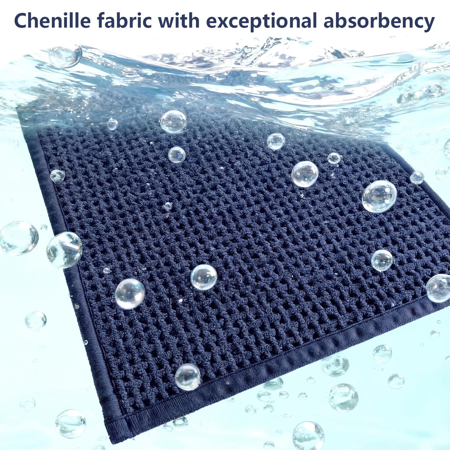 HRILO Bathroom Rugs Non Slip Washable, Super Absorbent Thin Bath Mat for Small Quick Dry Low Pile Bathroom Rug, (Navy Blue, 36″x24″)