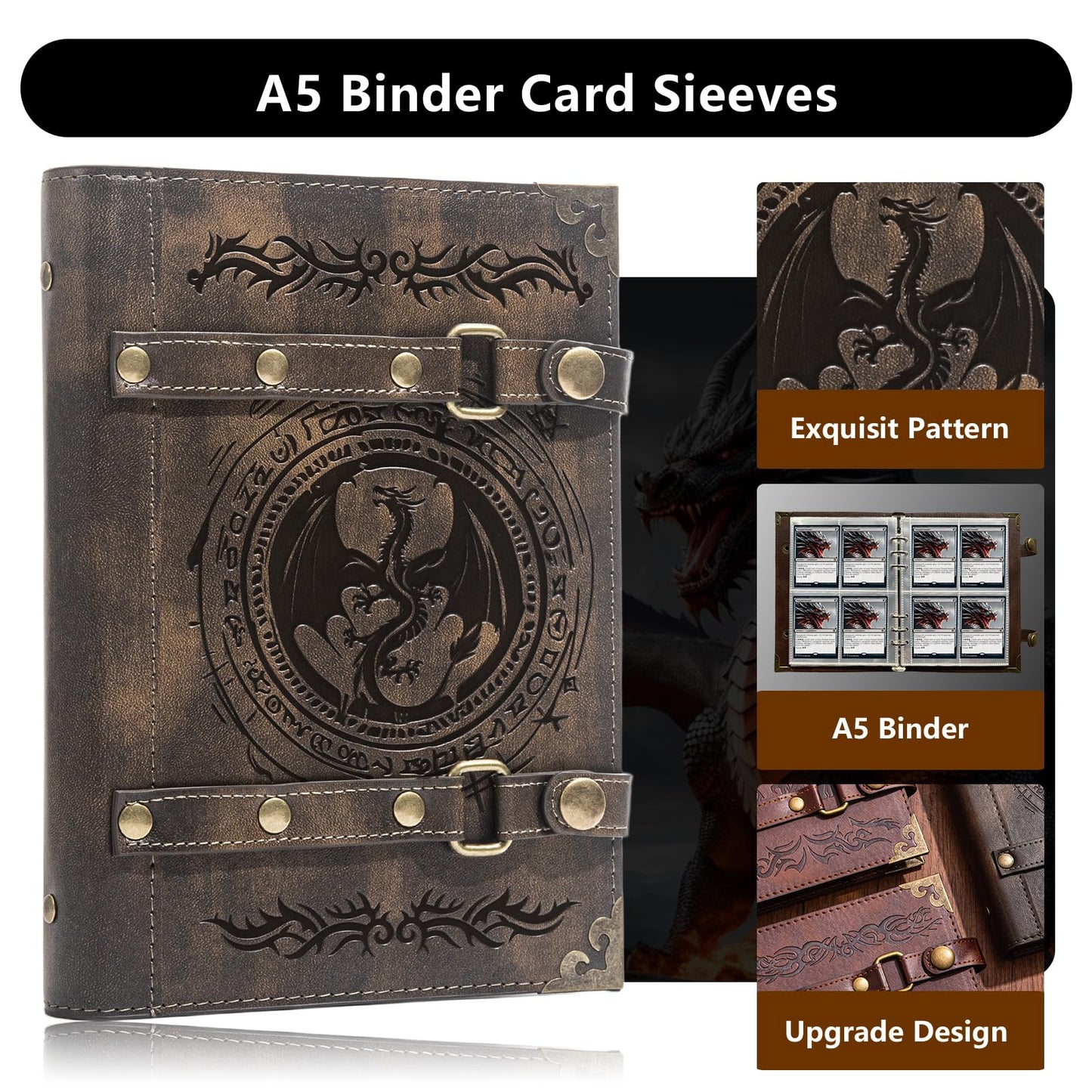 DDFE 4 Pocket Card Binder for 240 Cards,Premium Trading Card Binder,Portable Card Collection Binder,Collector Card Album,Card Folder For MTG,CG,Sports Cards,Game Cards(x3-Dragon Totem-Khaki)