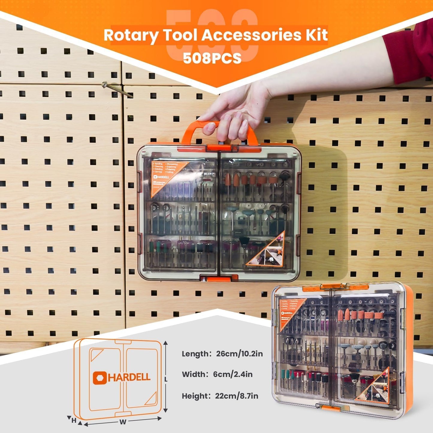 HARDELL 508Pcs Rotary Tool Accessories Kit for DIY, 1/8" Multi-Purpose Rotary Tool Bits, Universal Attachments for Cutting, Sanding, Drilling, Carving, Engraving, Grinding, Polishing