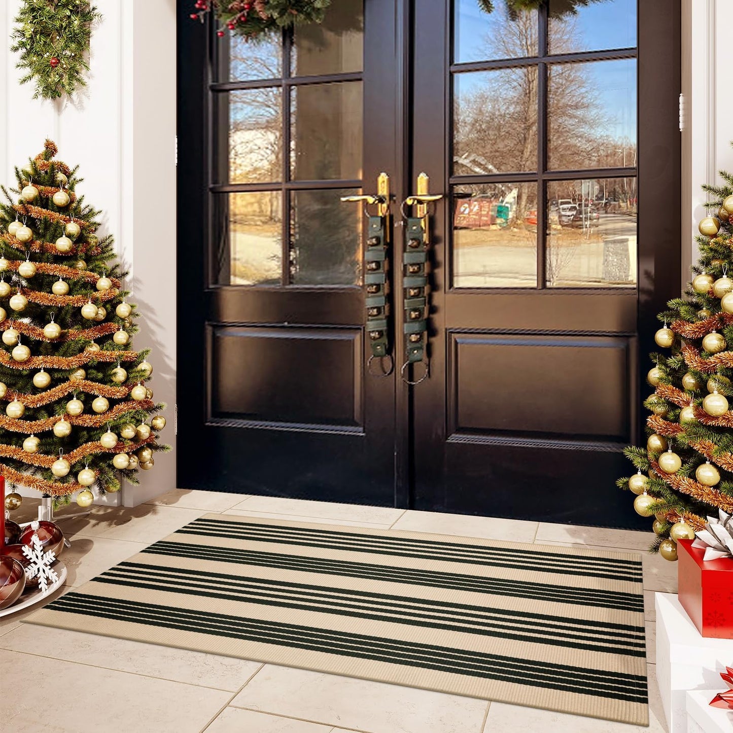 OJIA Front Door Mat 24"x51", Machine Washable Porch Rug Outdoor Door Mat Striped Entryway Rugs Indoor Outdoor Rugs Cotton Woven Entry Rug for Kitchen/Bathroom/Farmhouse/Home Entrance