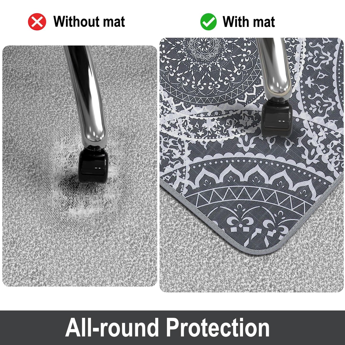 AiBOB Chair Mat for Carpeted Floors, Premium Quality Hard Material, Office Floor Mats for Computer Desk on Carpet, Easy Gride for Chairs, 36x48 Grey