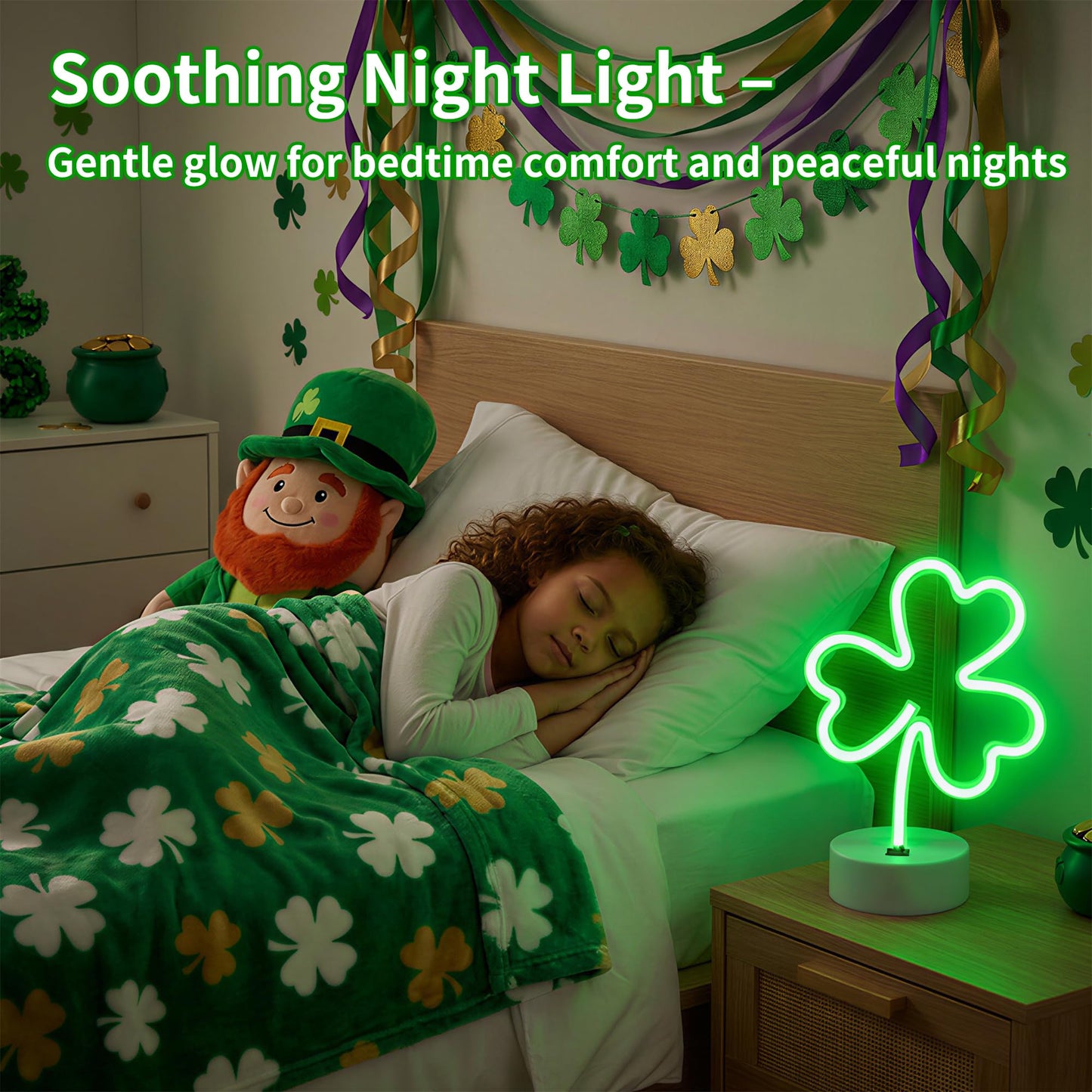 St Patrick's Day Shamrock Light - Patrick Party Neon Sign Decoration - Green Clover LED Night Light - USB or Battery Powered Table Lamp - Lucky Shamrocks Gifts for Kids - Decor for Window Room Bedroom