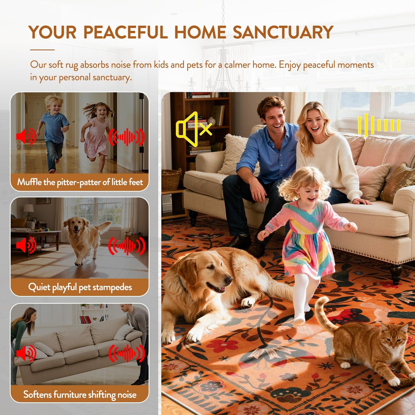 Moynesa Bedroom Rug 5x7, Washable Bohemian Scandinavian Orange Area Rugs for Living Room Dining Room Reading Coner, Modern Country Floral Bird Carpet, Fall Home Decor Non-Slip Protection