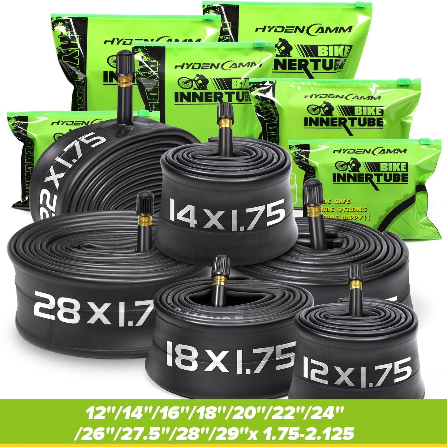 Hydencamm 2 Pack 28 Inch Inner Tube Fit 1.75/1.95/2.125 with 32mm Schrader Valve, 28×1.75/2.125 with 2PCS Levers, 28” Bicycle Inner Tube Compatible with Kids/Road Bikes (2 of One Size)