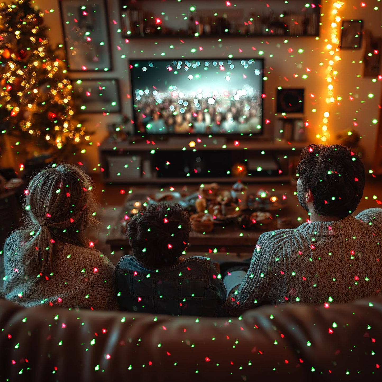 Laser Christmas Lights, Moving Starry Lights Show Laser Projection Light with Red and Green Stars, Outdoor Waterproof Holiday Decor for Party Garden Halloween Christmas New Year