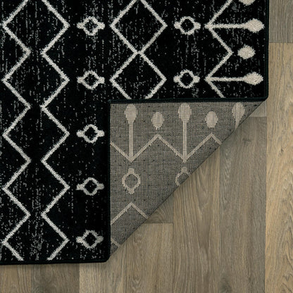 Rugshop Boho Black and White Tribal Area Rug – Geometric Diamond and Stripe Pattern Carpet for Living Room, Bedroom, or Entryway – Soft Modern Bohemian Floor Décor 2' 3" x 8' Runner Black