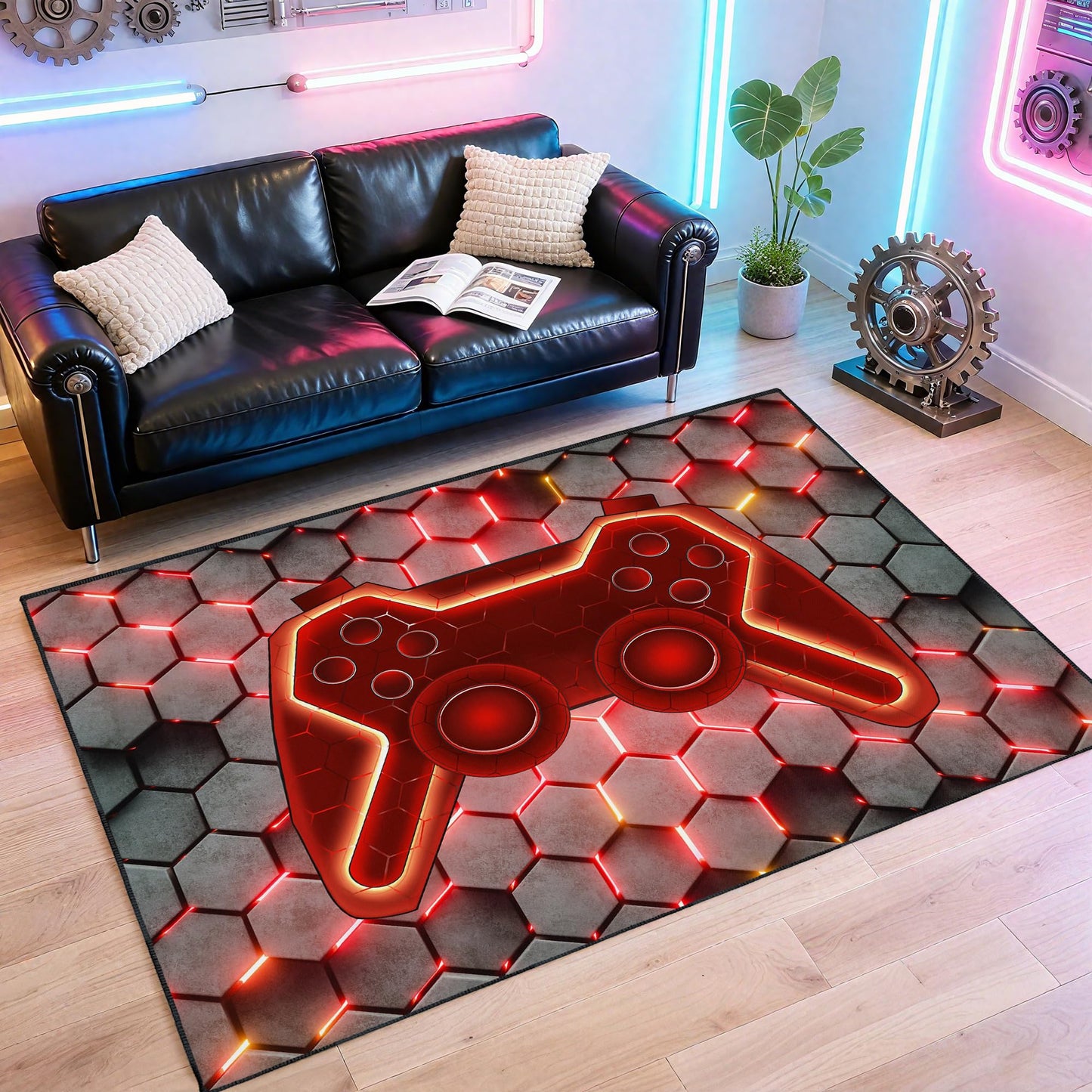 Vesocro Gamer Rug for Room,3x5 ft Non-Slip Cool Gaming Carpet for Bedroom Livingroom and Game Room Rugs Decor