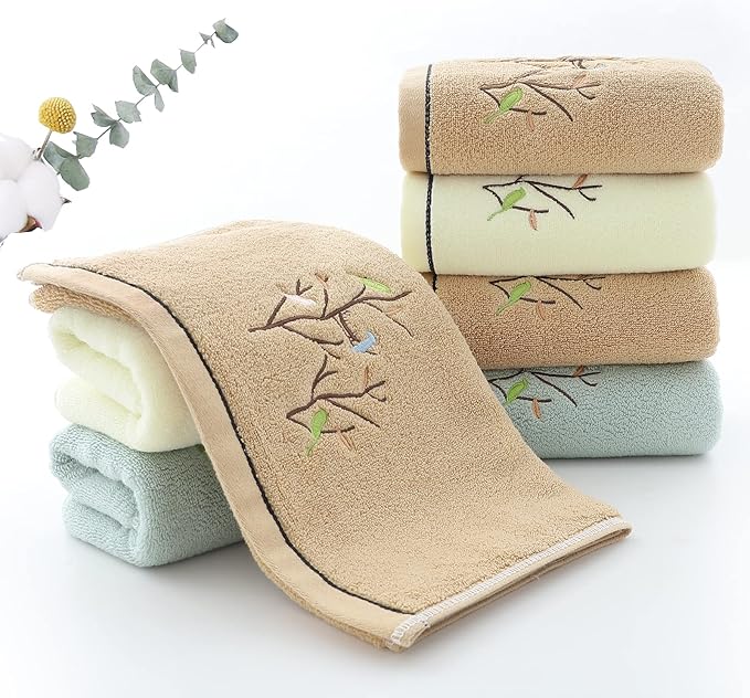 Pidada Hand Towels Set of 2 Embroidered Bird Tree Pattern 100% Cotton Absorbent
