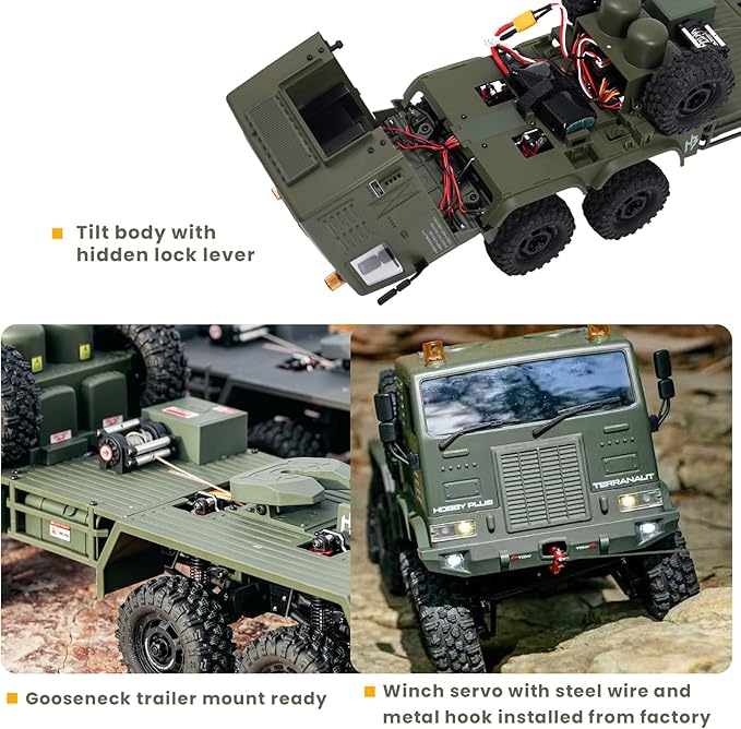 HOBBYPLUS Helidirect 1/18 RC Crawler CR18P Terranaut 8x8 RC Truck Remote Control Car w Full-Lock 8WD RTR Active All-Wheel Steering 2-Speed Transmission Recovery Winch LED Lights (Green)