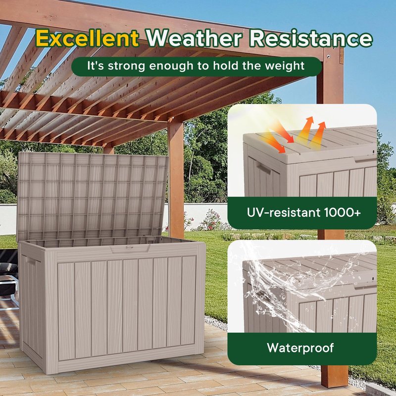 MAIUSCOLI 45 Gallon Outdoor Deck Box, Lockable Waterproof Outdoor Storage Boxes For Garden Tools,Indoor Cushions,Accessories Outside Storage Resin Weatherproof Container(Grey)