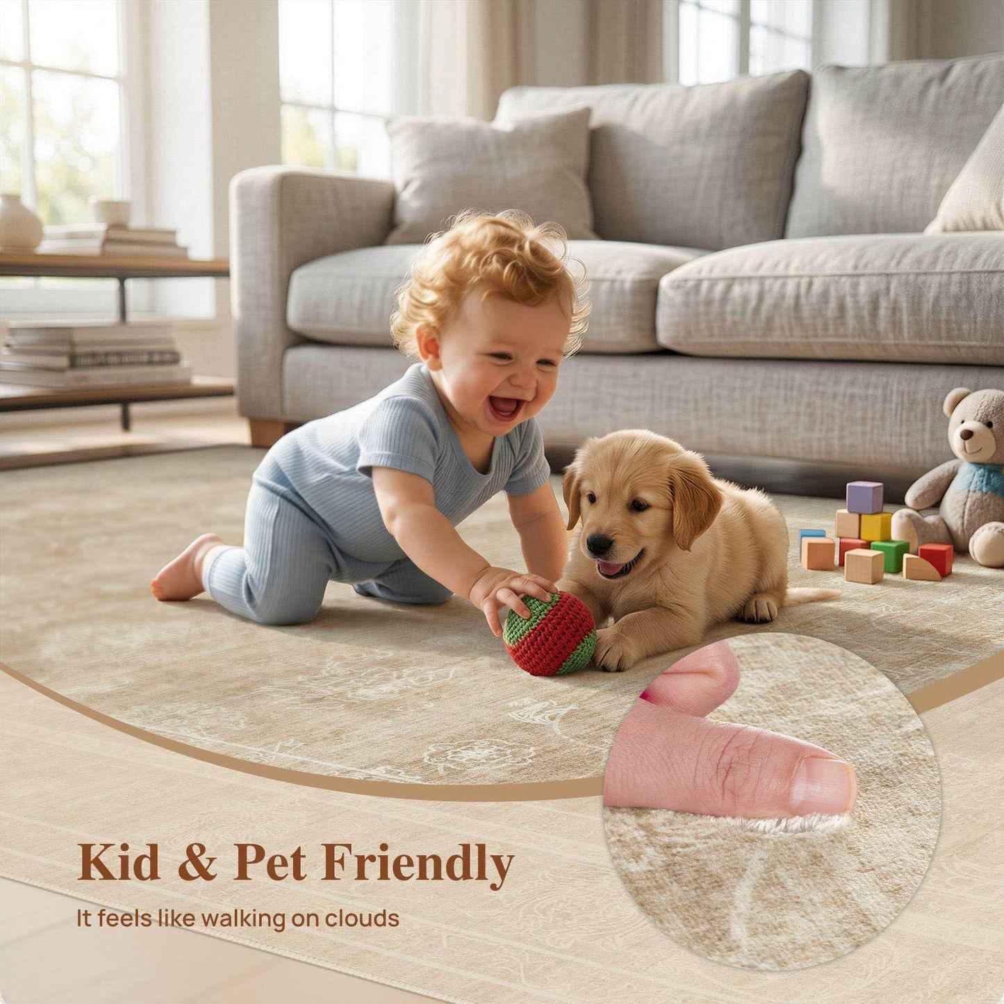 UERMEI 2x6 Machine Washable Runner Rug: Vintage Non Slip Low-Pile Stain-Resistant Hallway Floor Carpet, Soft for Entryway Kitchen Bathroom, Kid Pet Safe Robot Vacuum Friendly - Brown
