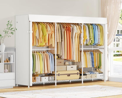ULIFHOME E14C Max Heavy Duty Closet Organizer System，Freestanding Clothing Racks for Hanging Clothes，Adjustable Garment Rack 86" W × 16" D × 77" H Hold 1060 lbs，White Rack with White Cover