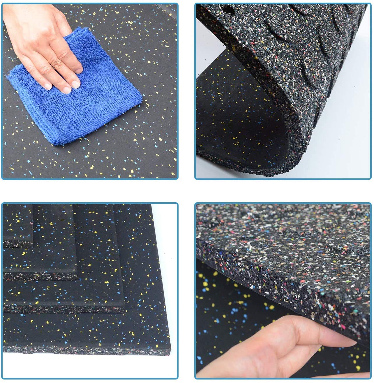 MYOYAY Gym Flooring Rubber Floor Tiles 25MM 4PCS Eco-Sports Interlocking Tiles 20"x20"x1” Thick Interlocking Gym Rubbers Flooring Mats Heavy Duty Rubber Exercise for Equipment and Workouts