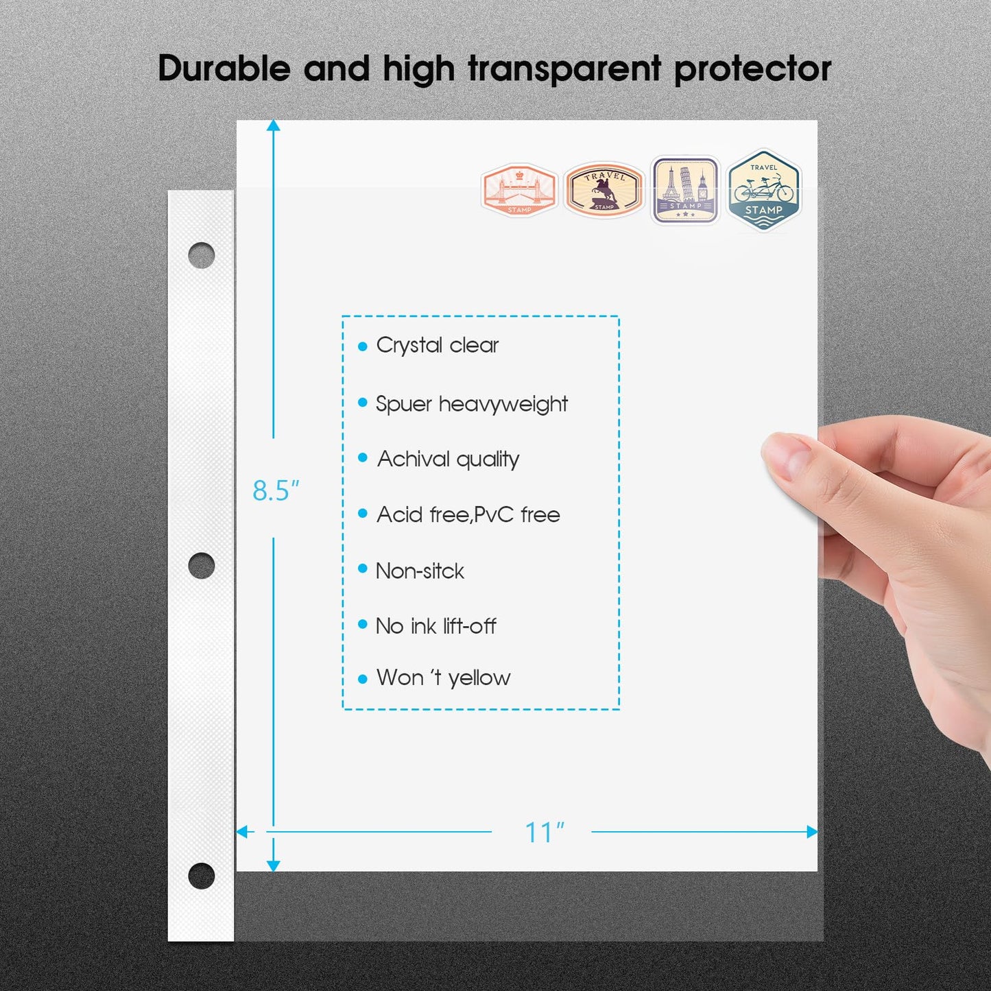 1DOT2 8.5x11 Inch Large 3 Ring DIY Scrapbook Photo Album with 30 Plastic Sleeves 60 Pages Blank Scrapbooks, 8.5 x 11 Scrap Book Albums for Baby Travel Wedding Graduation kids (Cyan Blue)