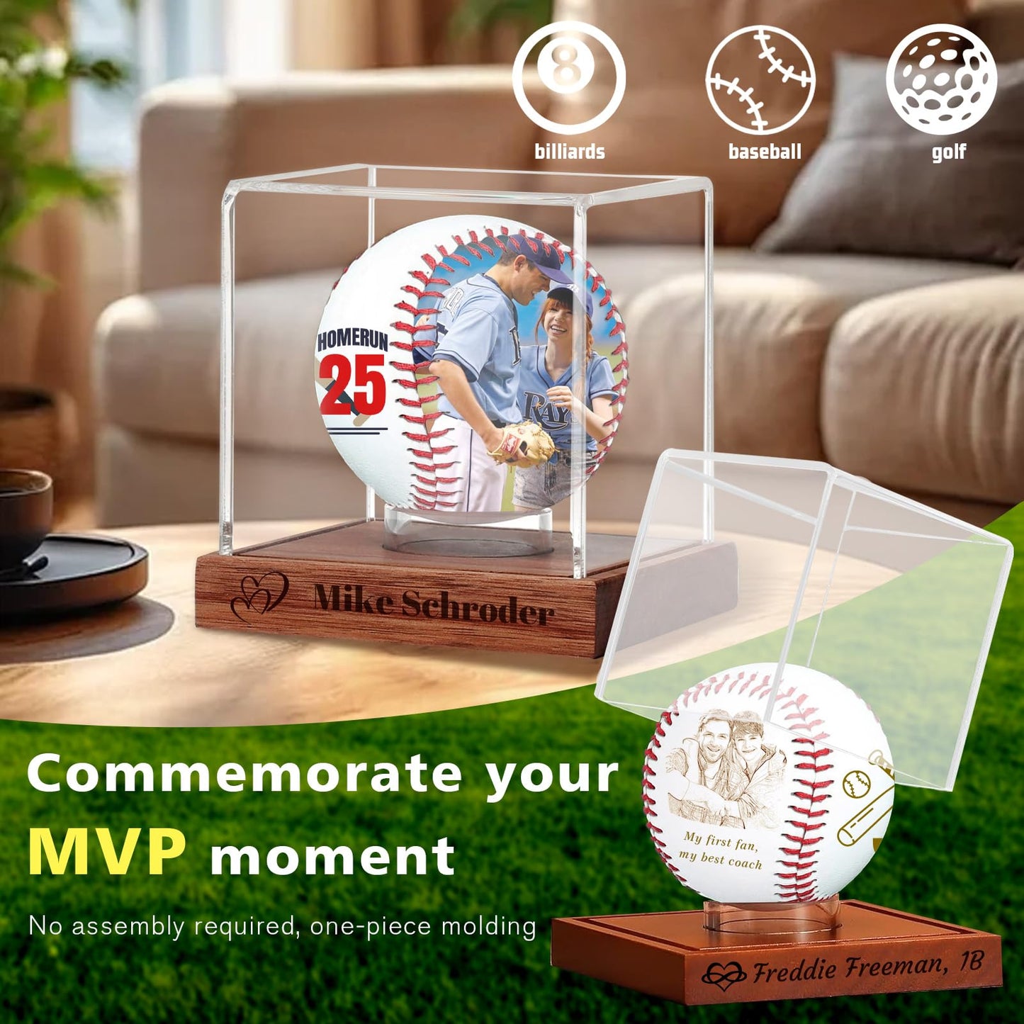 Personalized Baseball Display Case UV Protectedcase Baseball Box Custom Name Text Customize Baseball Cases Display for Balls - for Official Size Ball