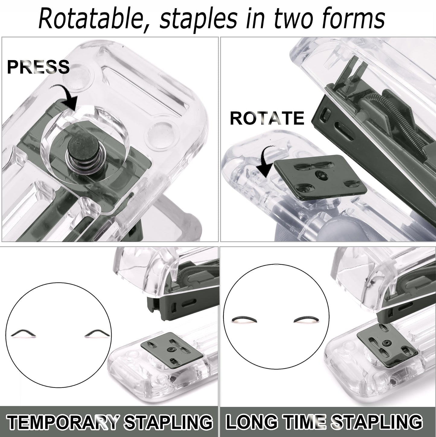 Office Desk Accessories，Office Supplies Set Acrylic Stapler Set Staple Remover, Tape Holder, Pen Holder, 2 Ballpoint Pen, Scissor, Binder Clips, Paper Clips and 1000pcs Staples(Black)