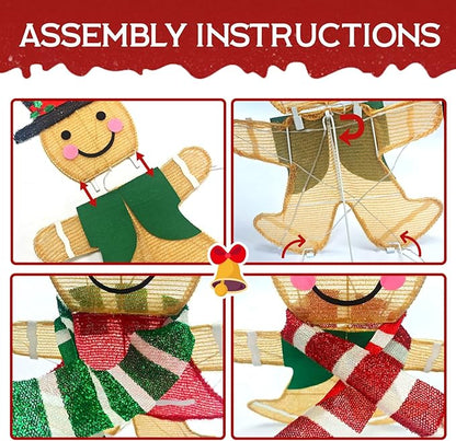 Light Up Gingerbread Man Christmas Decorations Outdoor, 53 LEDs Set of 3 Lawn Ornament, Outdoor Lighted Holiday Displays for Christmas Yard Decorations (Gingerbread Man)