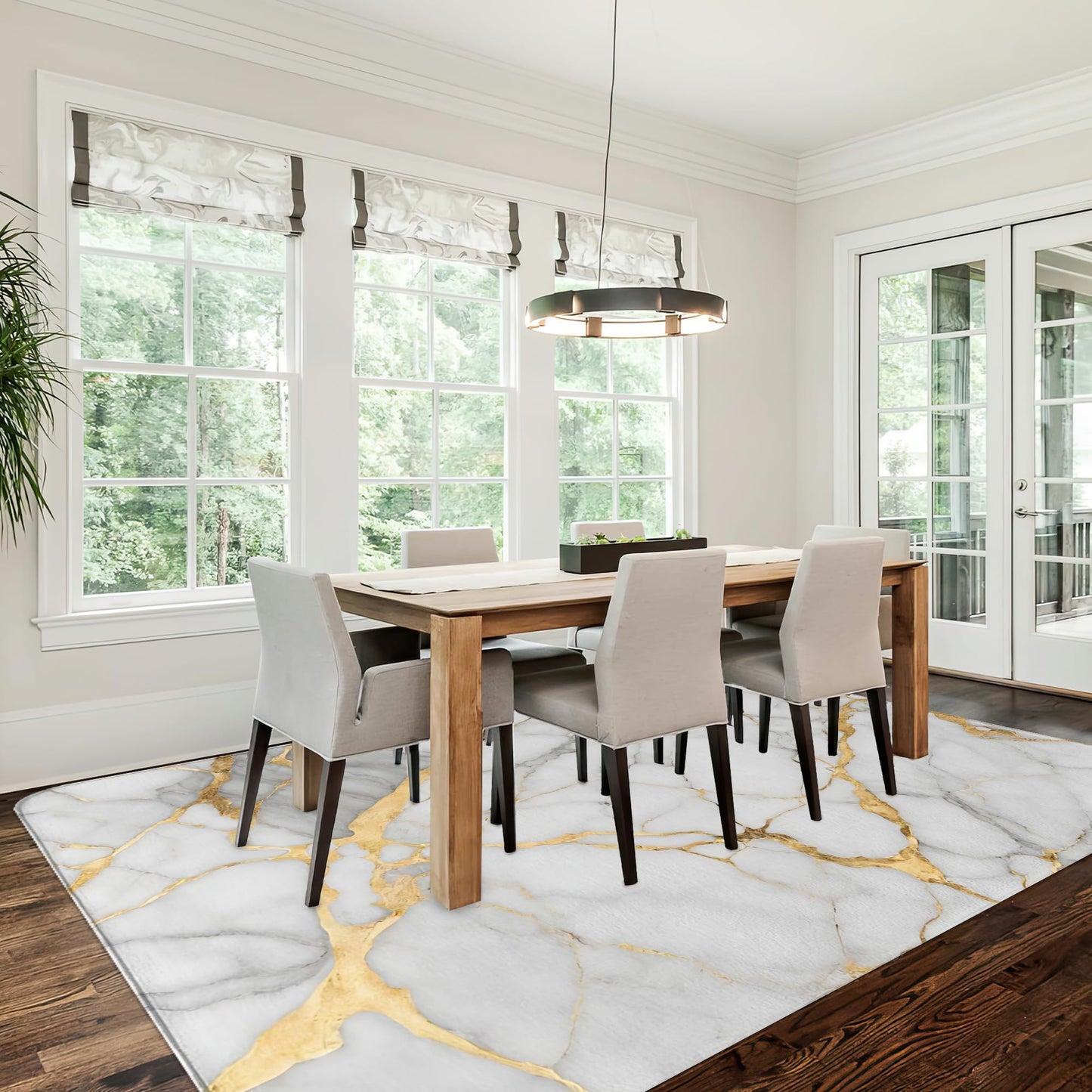 Marble White Gold Washable Area Rugs 5x7,Modern Abstract Area Rug for Living Room Bedroom,Indoor Non-Slip Large Throw Carpet for Kitchen Entryway Bathroom Office