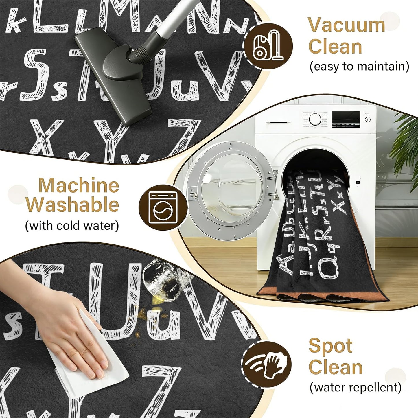 Classroom Wall Art Area Rug, 6x8ft, ABC Alphabet Teaching Blackboard Creative Decoration Rugs, Breathable with Non Slip Backing Carpet, Washable Reduce Noise Mat for Sofa Bedside Family