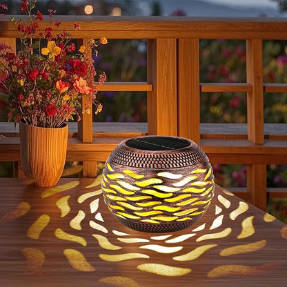 Waterproof Solar Lanterns Outdoor 2-Pack - Retro Metal Hollow-Out Solar Table Lamp for Outdoor Yard Garden Porch Patio Lawn Decorations Unique Gardening Gifts for Women, Mom