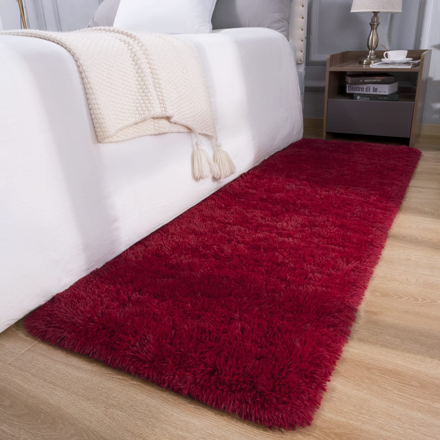 DETUM Wine Red Runner Rug 2x6 for Hallyway Entryway Kitchen Fluffy Area Rugs for Bedroom Soft Kids Room Rugs Furry and Washable Christmas Carpets