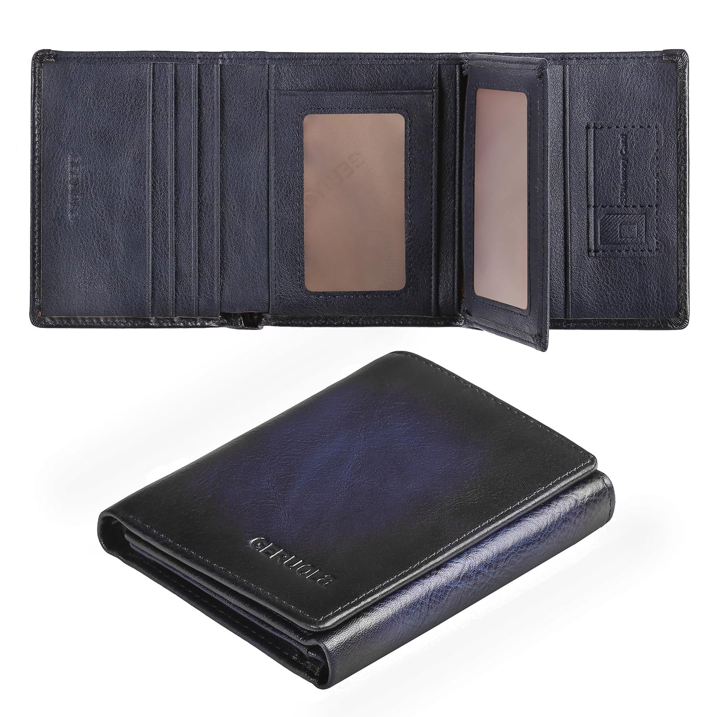 Trifold Wallets for Men Genuine Leather Large Capacity RFID Blocking, Includes Id Window and Credit Card Holder,Mens Wallets Leather