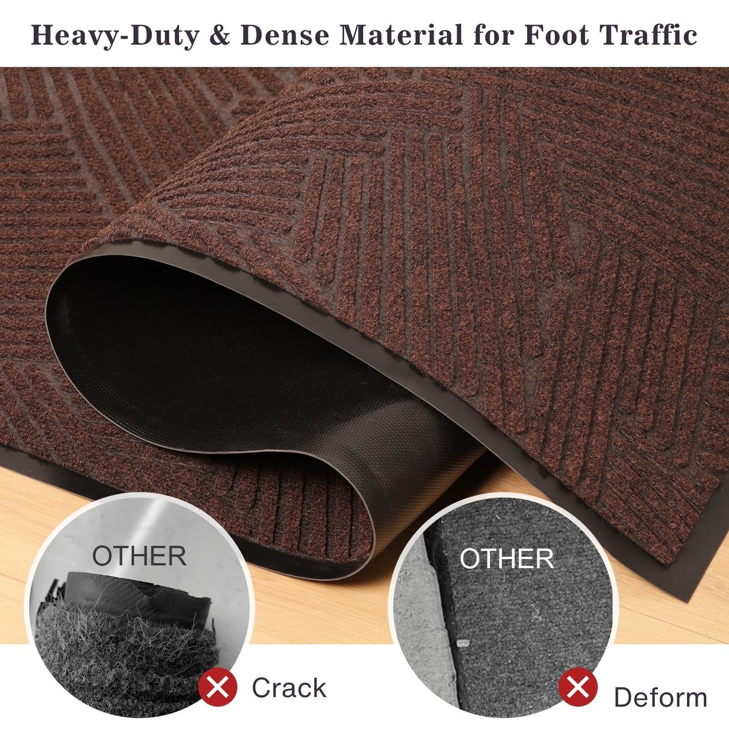 BelleCosy Low Profile Door Mat Indoor Outdoor, 3′ x 5′ Heavy Duty Non Slip Entryway Rug for High Traffic Areas, Grid-Pattern Waterproof All-Weather Floor Mat for Mudroom, Garage, Pet Paths